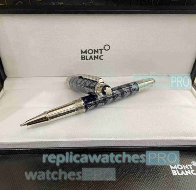 New 2023 Replica Mont Blanc Meisterstück Solitaire LeGrand Blue Rollerball 145 with twist mechanism